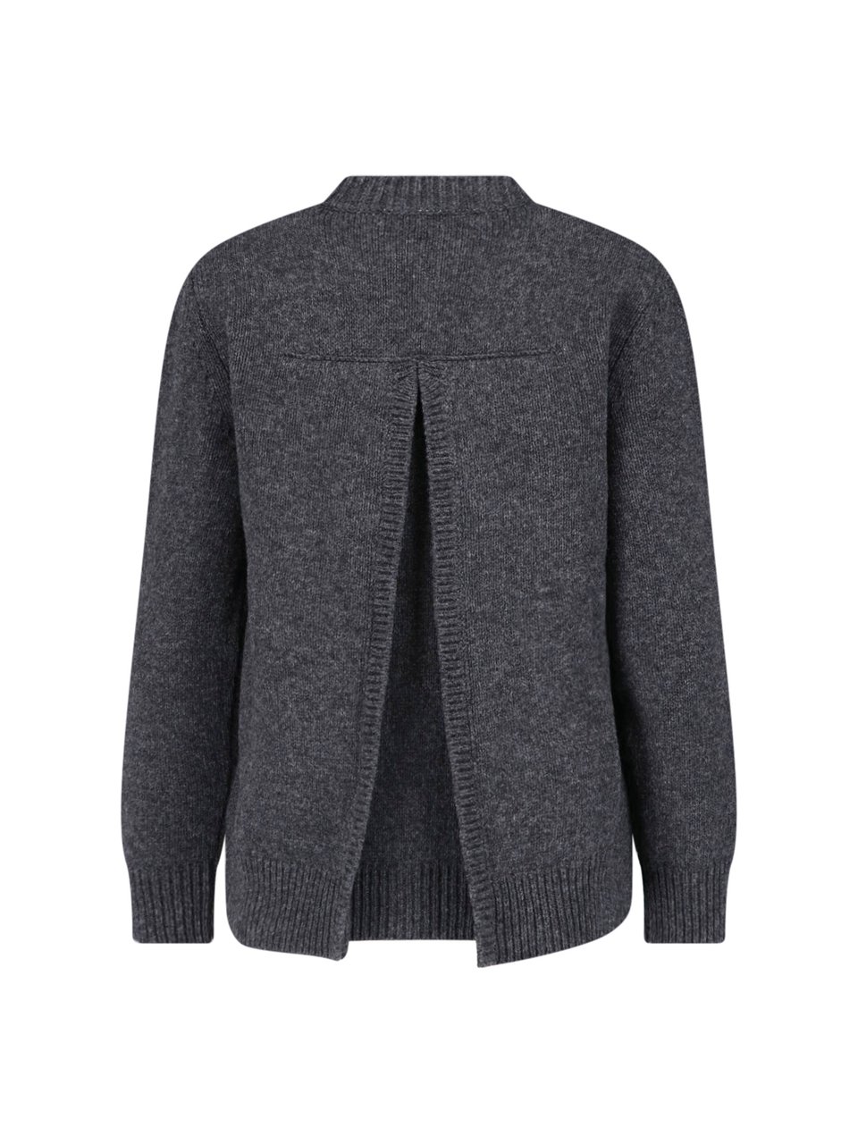Jil Sander Textured Grey Knit Sweater with Open Slit Detail Grijs