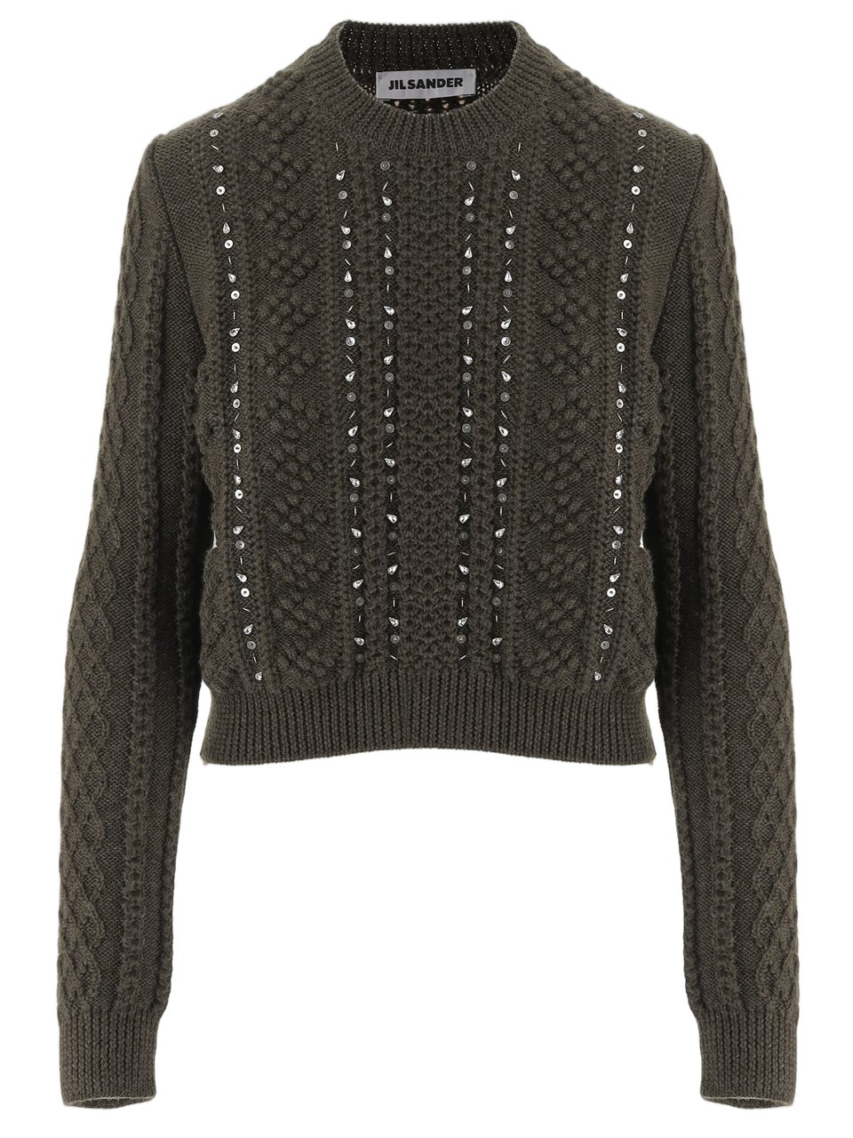 Jil Sander Geometric Pattern Sequin Embellished Wool Sweater Zwart