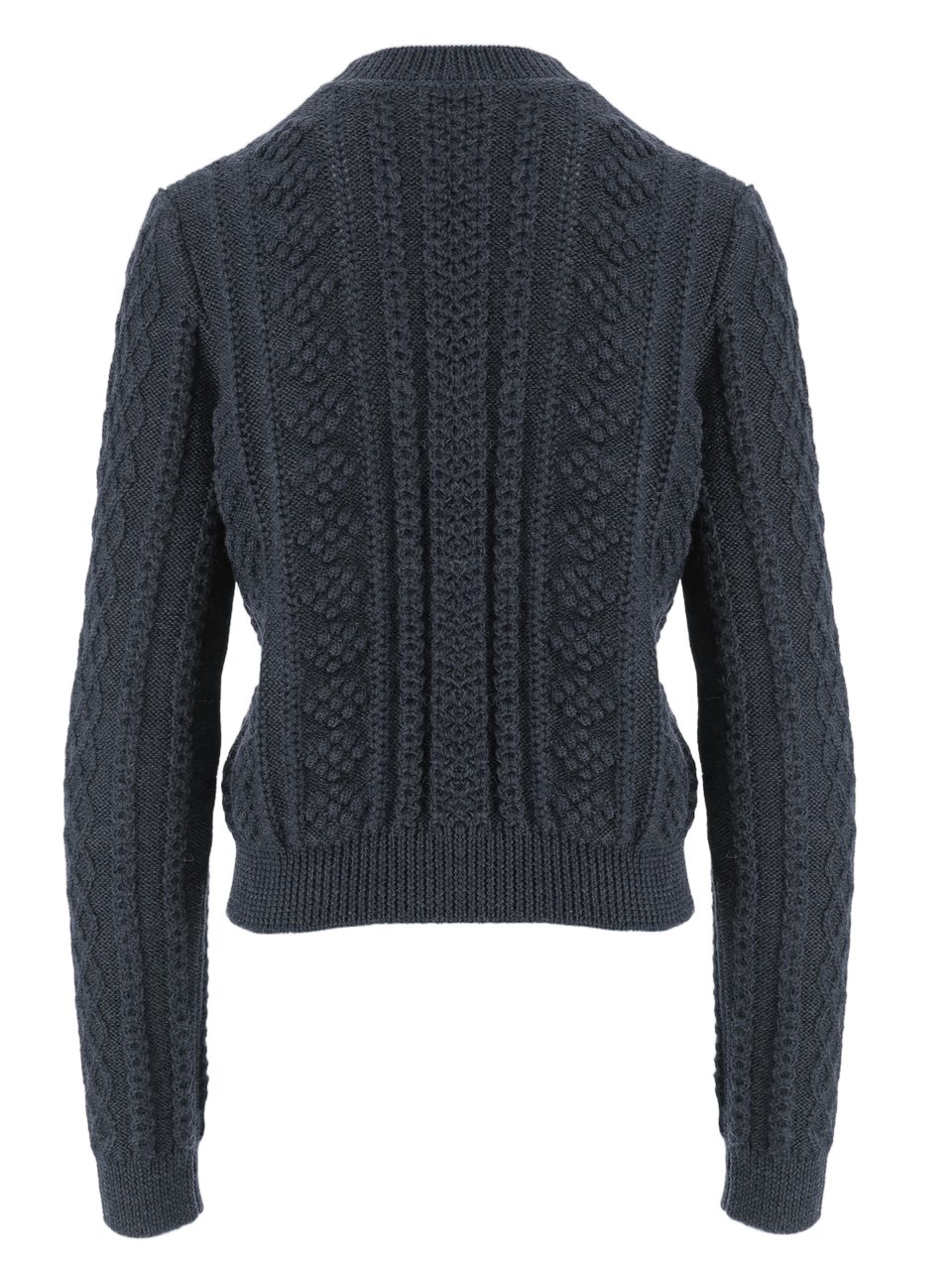 Jil Sander Embellished Dark Blue Wool Knit Sweater Zwart