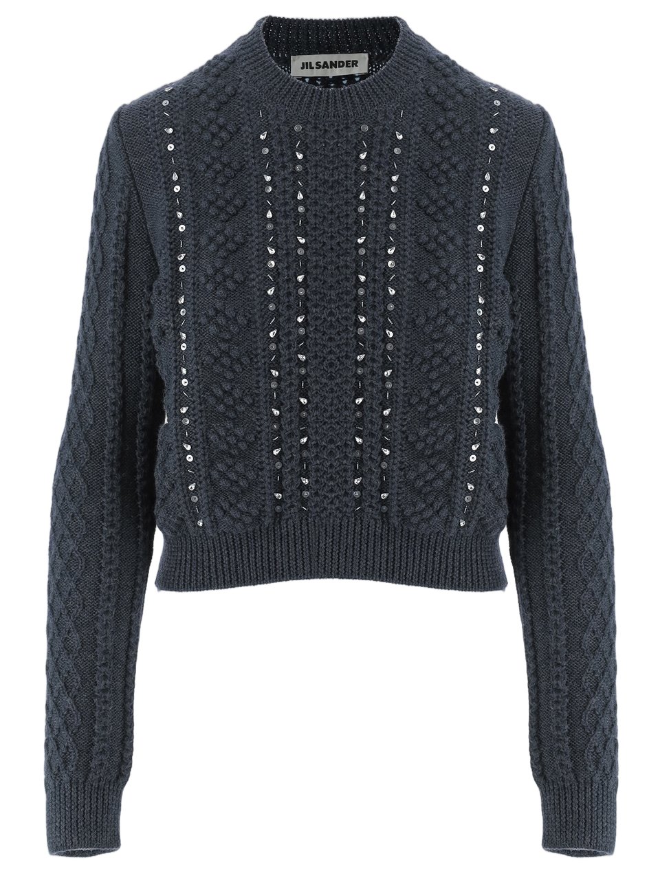 Jil Sander Embellished Dark Blue Wool Knit Sweater Zwart