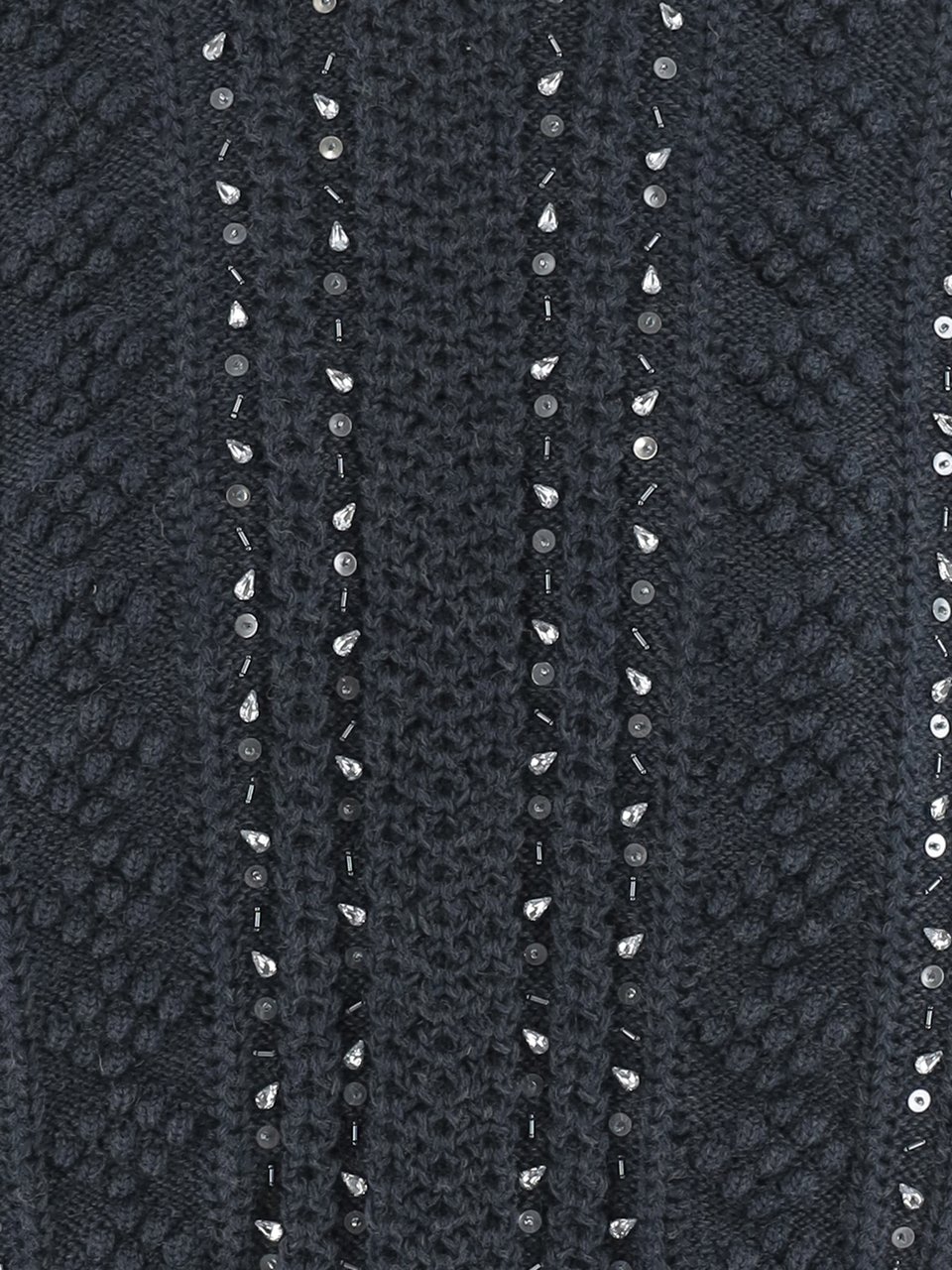Jil Sander Embellished Dark Blue Wool Knit Sweater Zwart