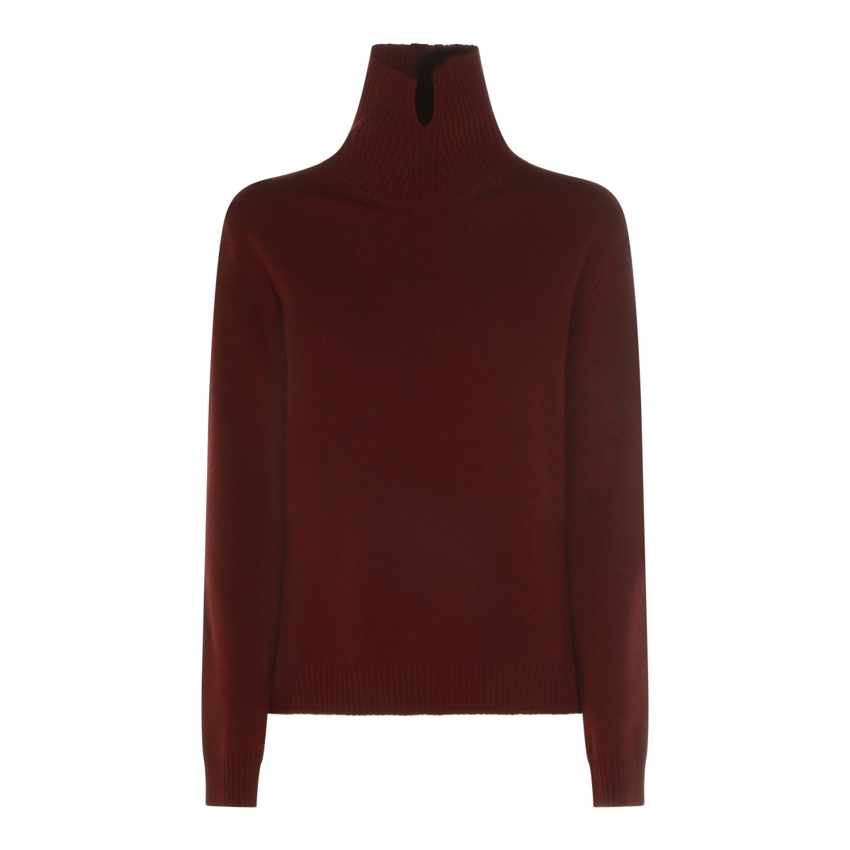 Jil Sander Red Wool Knit Sweater With High Ribbed Collar And Textured Detailing Zwart