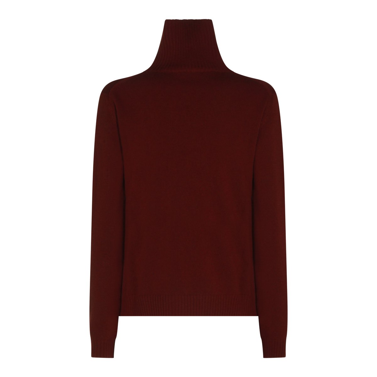 Jil Sander Red Wool Knit Sweater With High Ribbed Collar And Textured Detailing Zwart