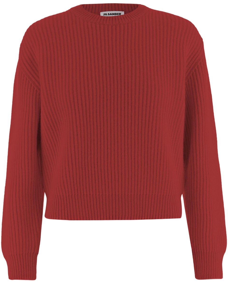 Jil Sander Red Ribbed Knit Wool Sweater Rood