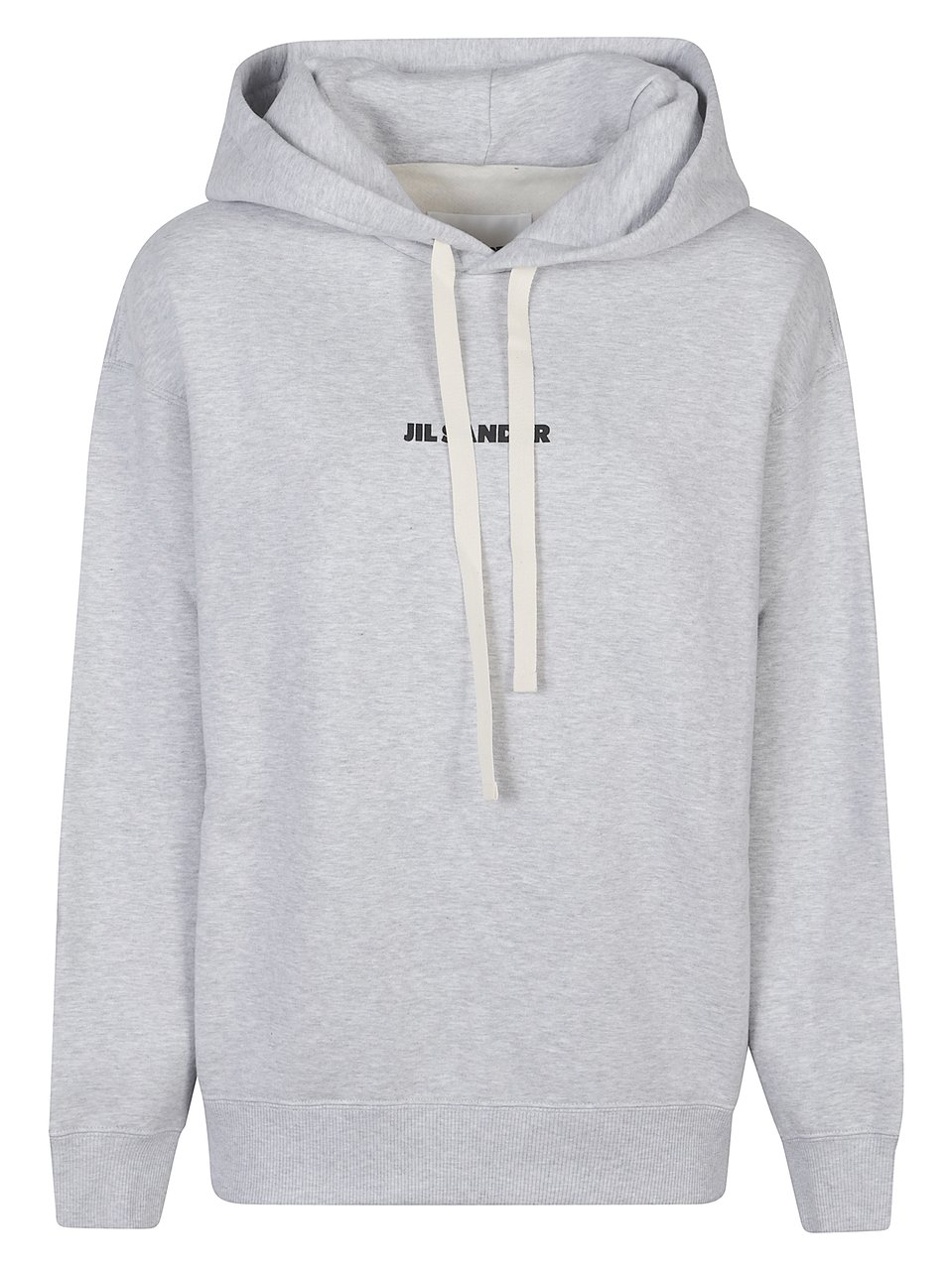 Jil Sander Grey Drawstring Hood Cotton Hoodie Wit