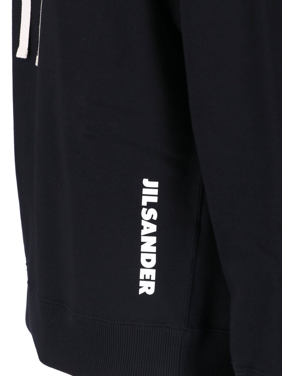 Jil Sander Relaxed Fit Black Hooded Sweatshirt with Drawstring Zwart