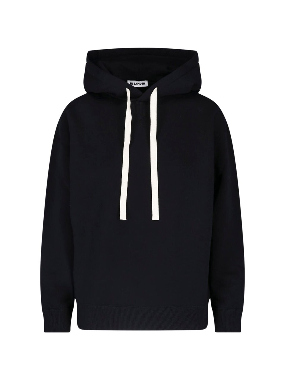 Jil Sander Relaxed Fit Black Hooded Sweatshirt with Drawstring Zwart