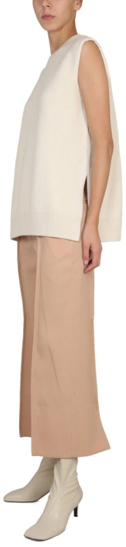 Jil Sander Cropped Wide-Leg Wool Pants Neutraal