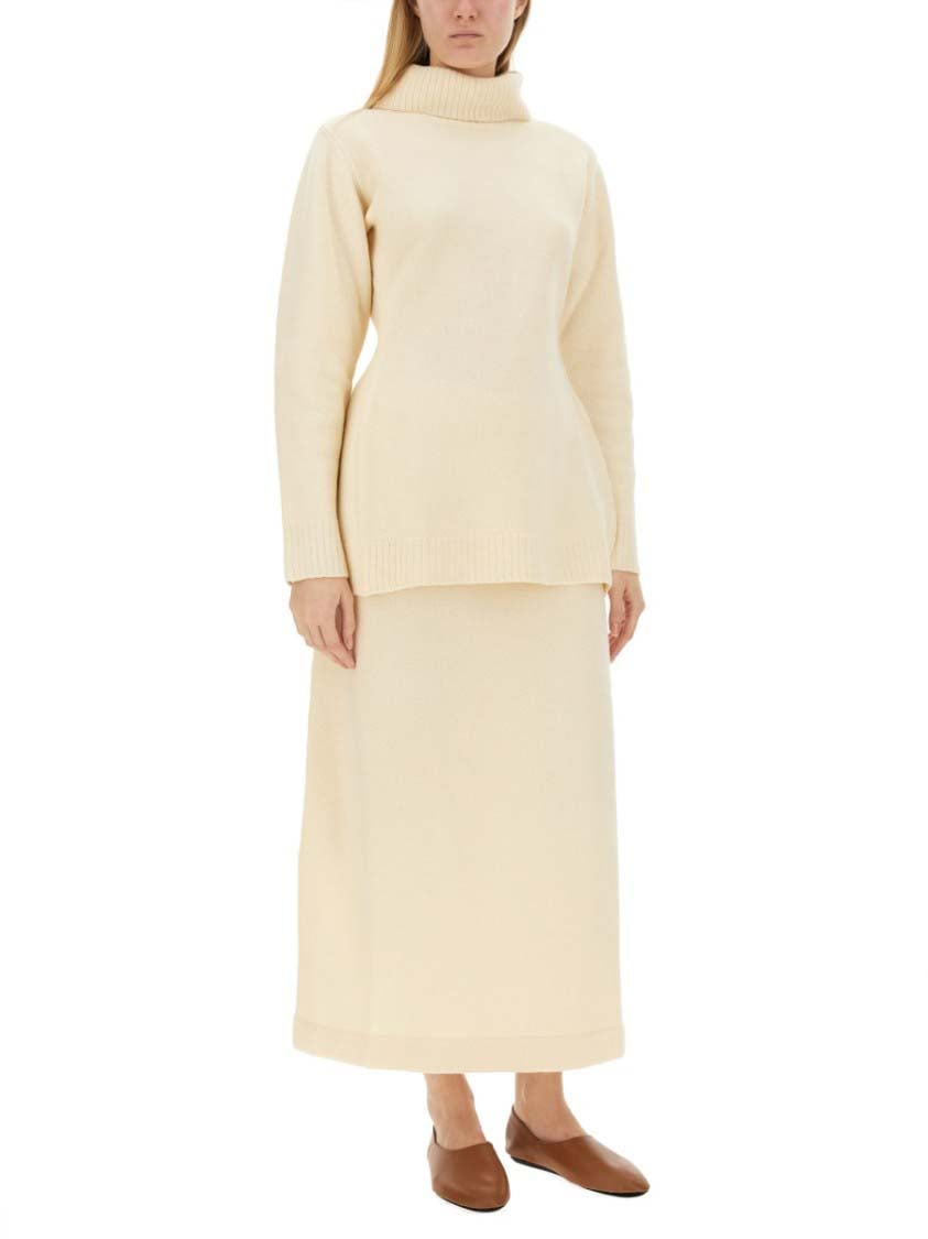 Jil Sander Regular Fit Midi Skirt In Soft Wool Neutraal