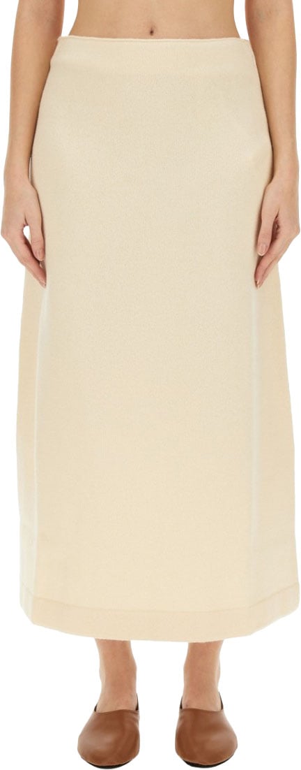 Jil Sander Regular Fit Midi Skirt In Soft Wool Neutraal