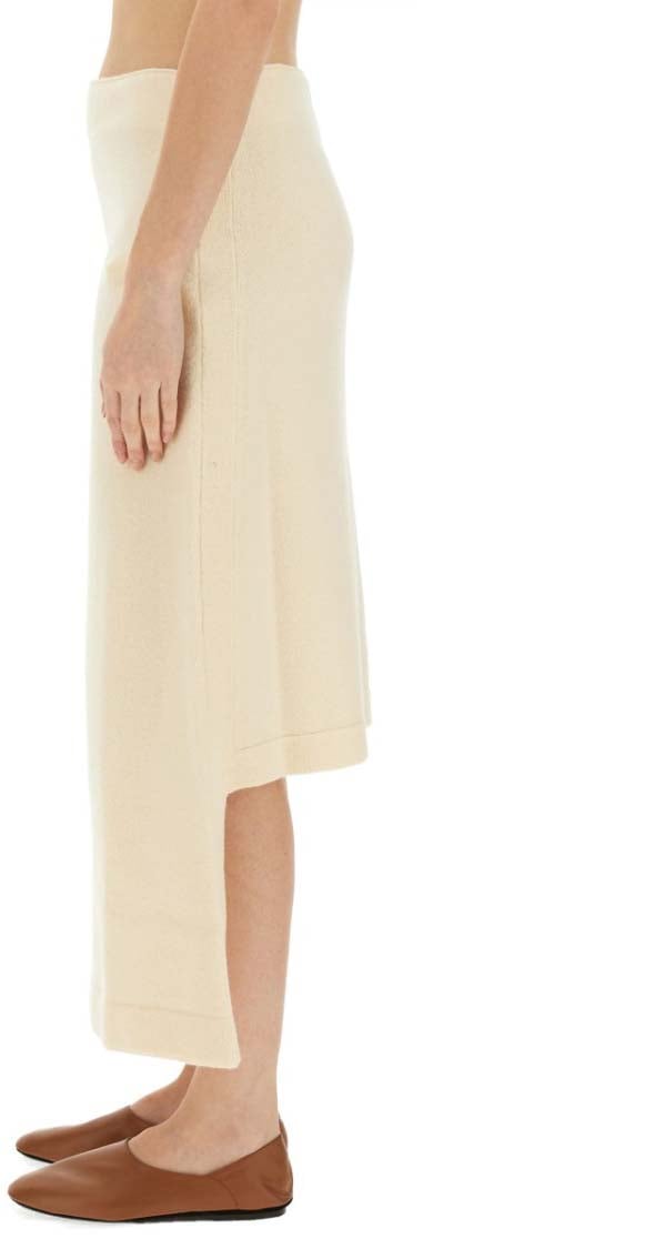 Jil Sander Regular Fit Midi Skirt In Soft Wool Neutraal