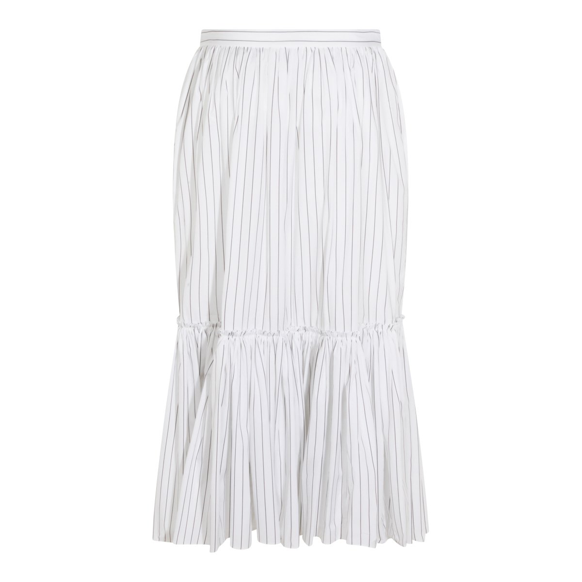 Jil Sander Cotton Midi Skirt With Striped Motif And Ruffled Hem Wit