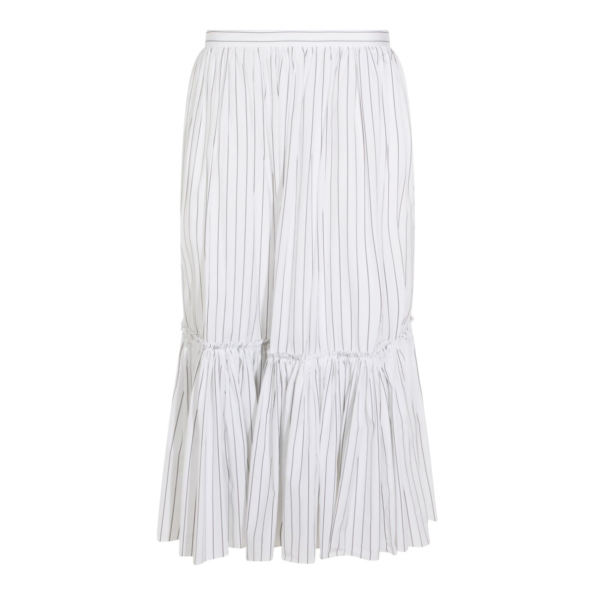 Jil Sander Cotton Midi Skirt With Striped Motif And Ruffled Hem Wit