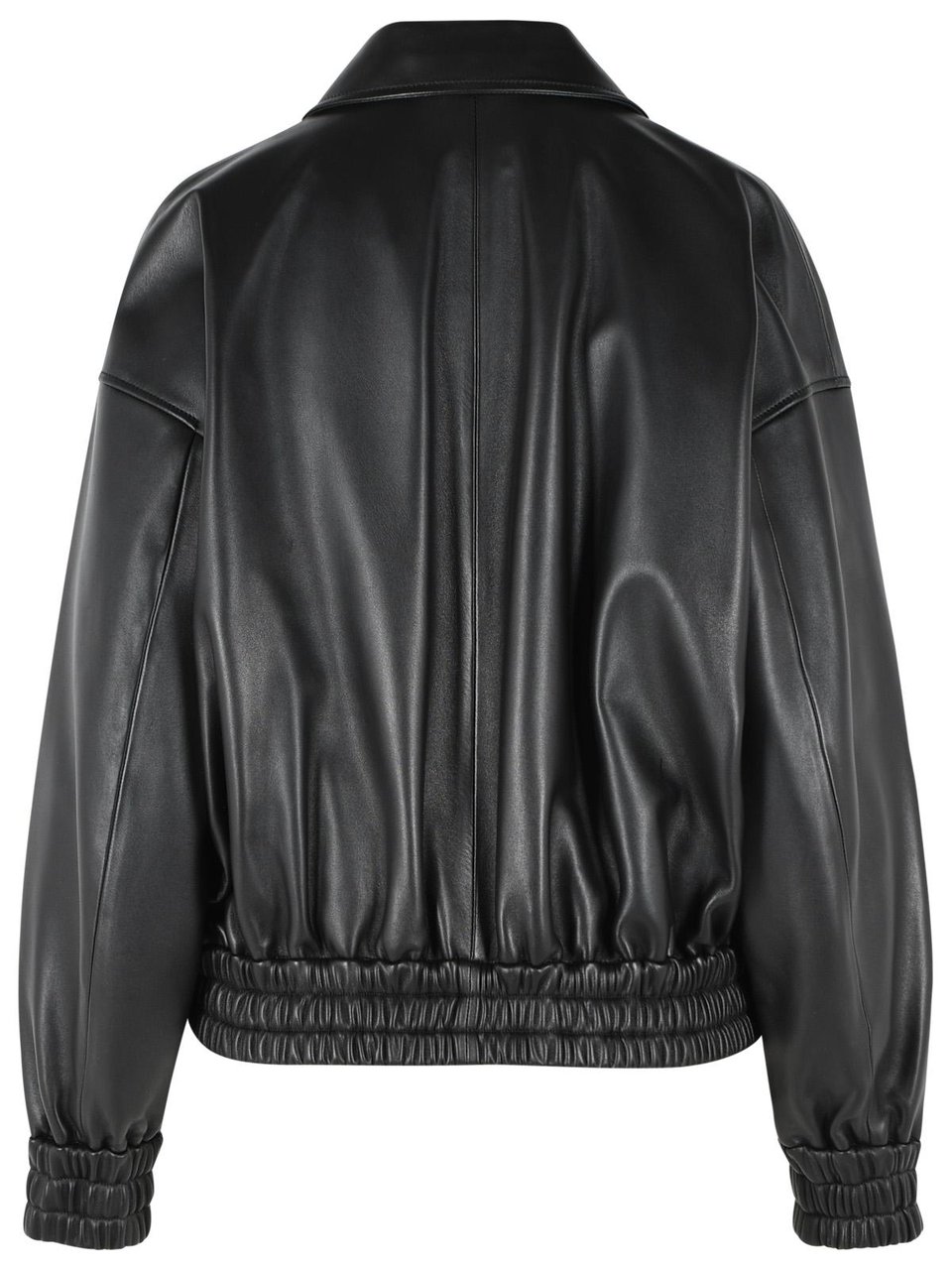 Jil Sander Black Leather Bomber Jacket Zwart