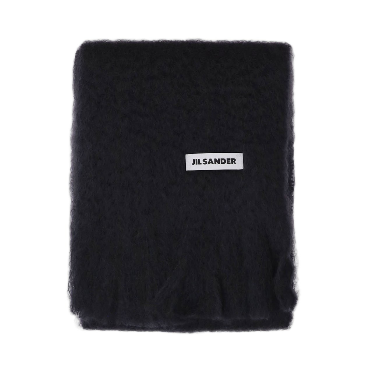 Jil Sander Black Mohair Blend Fringed Scarf Zwart