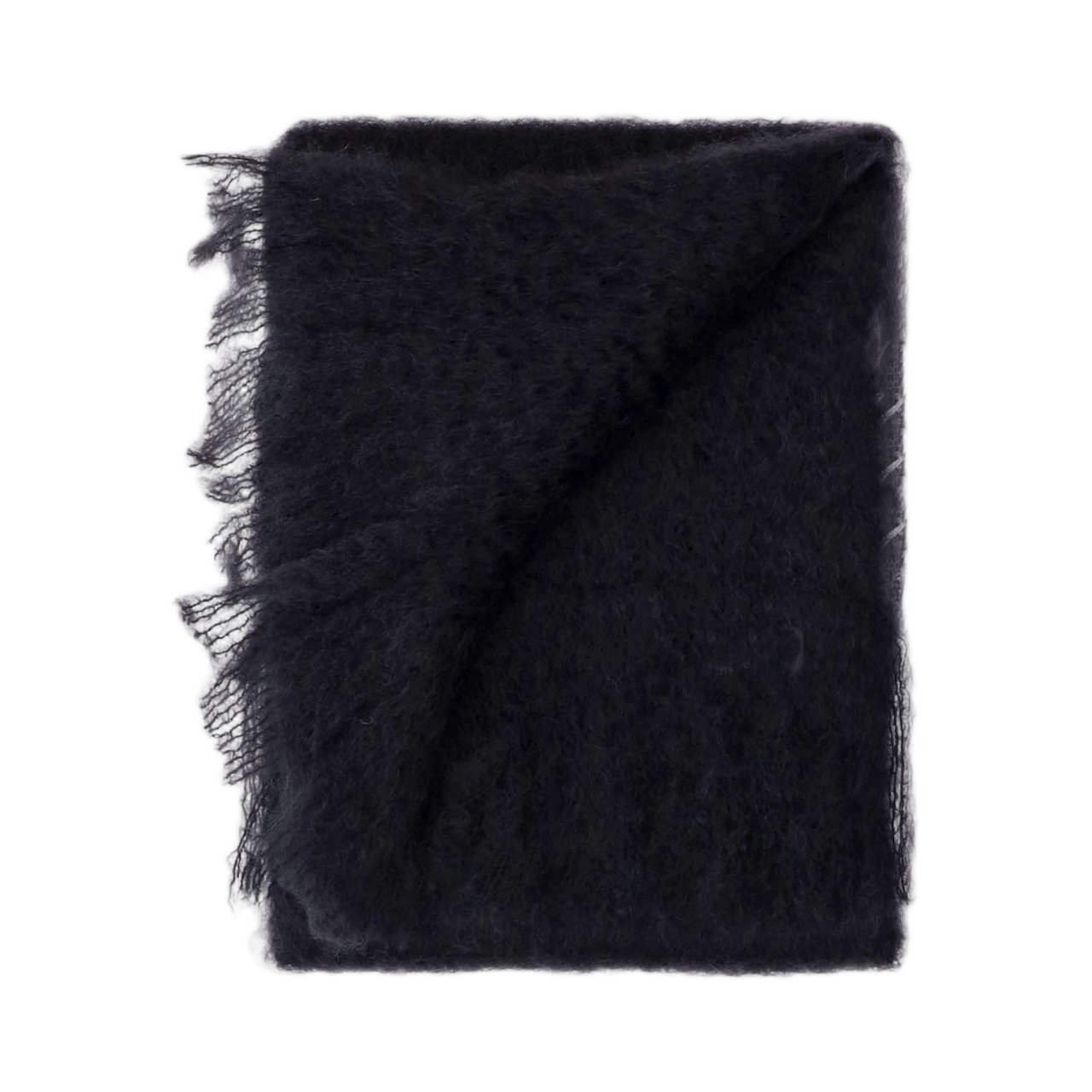 Jil Sander Black Mohair Blend Fringed Scarf Zwart