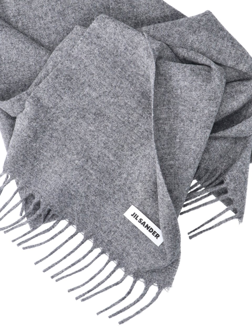 Jil Sander Rectangular Virgin Wool Scarf with Subtle Logo Detail Grijs