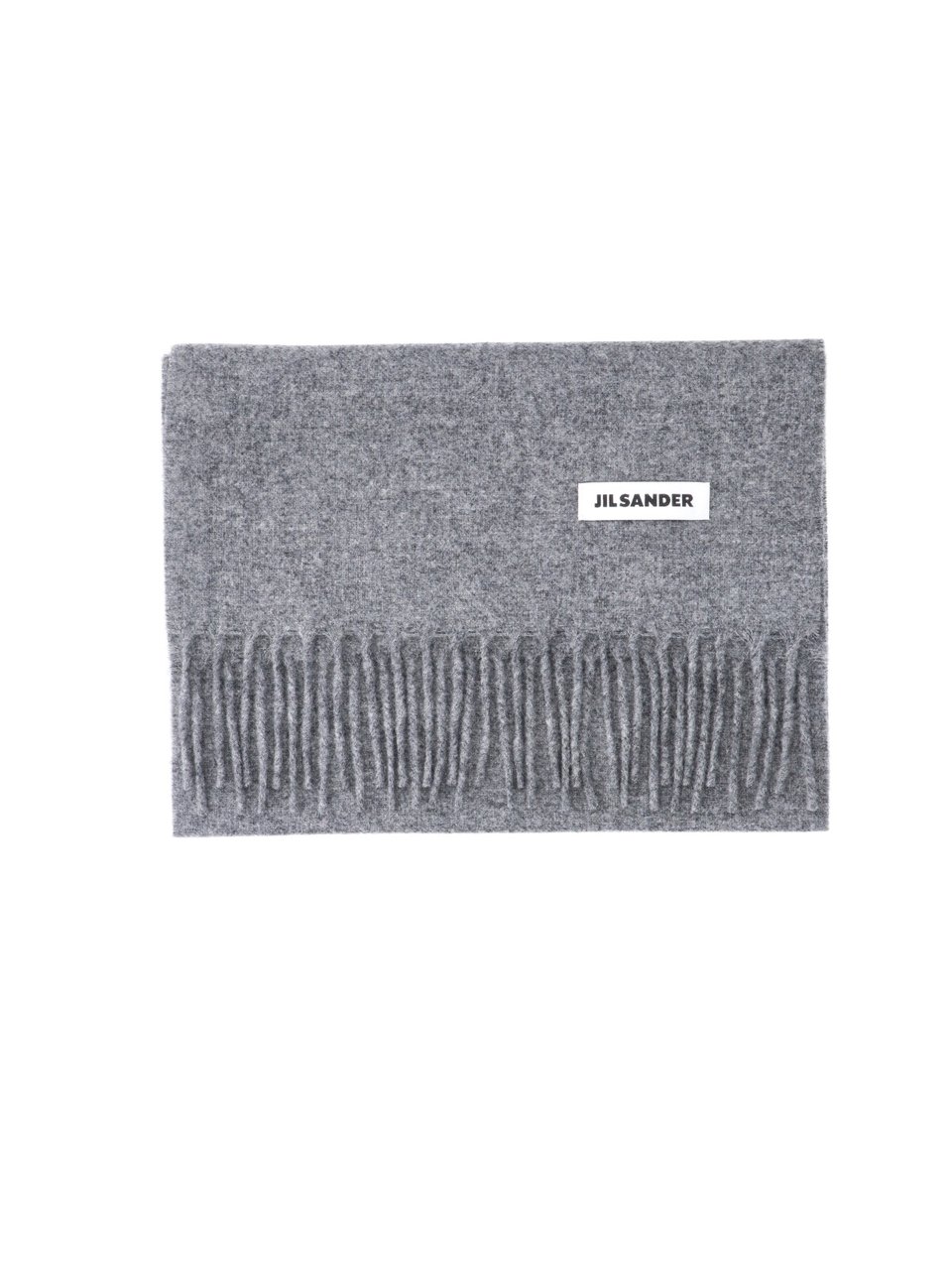 Jil Sander Rectangular Virgin Wool Scarf with Subtle Logo Detail Grijs