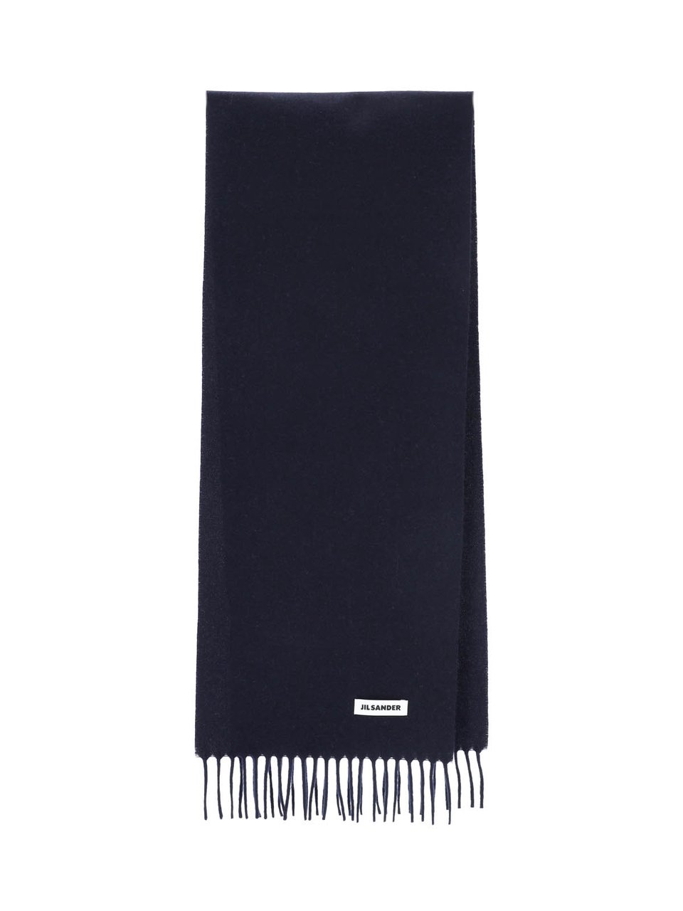 Jil Sander Rectangular Dark Scarf with Fringed Edges Zwart