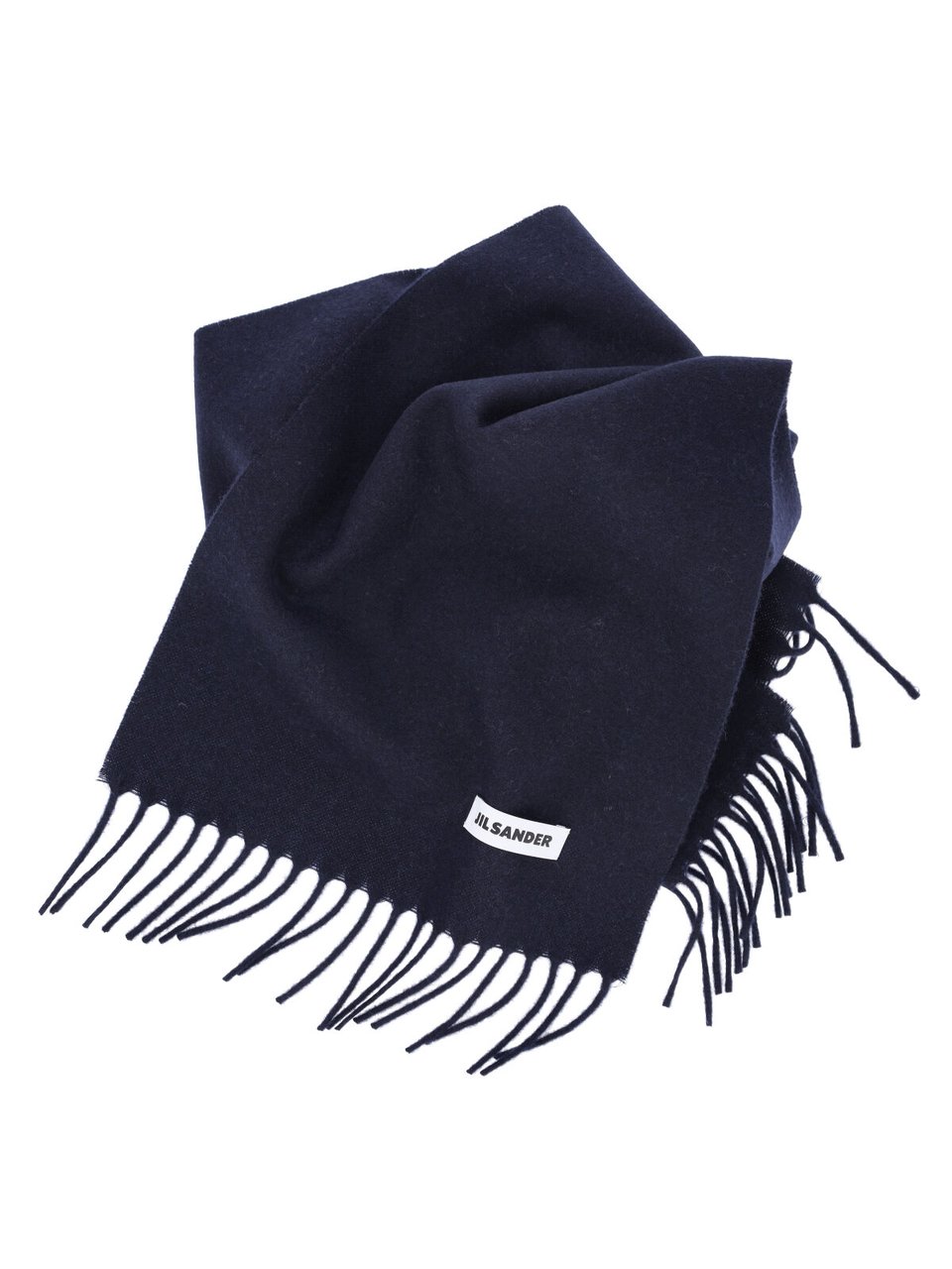 Jil Sander Rectangular Dark Scarf with Fringed Edges Zwart