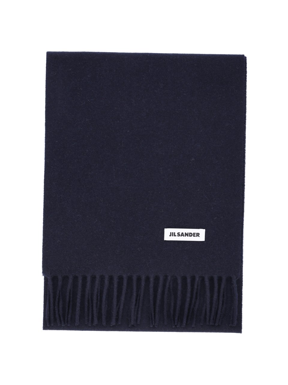 Jil Sander Rectangular Dark Scarf with Fringed Edges Zwart