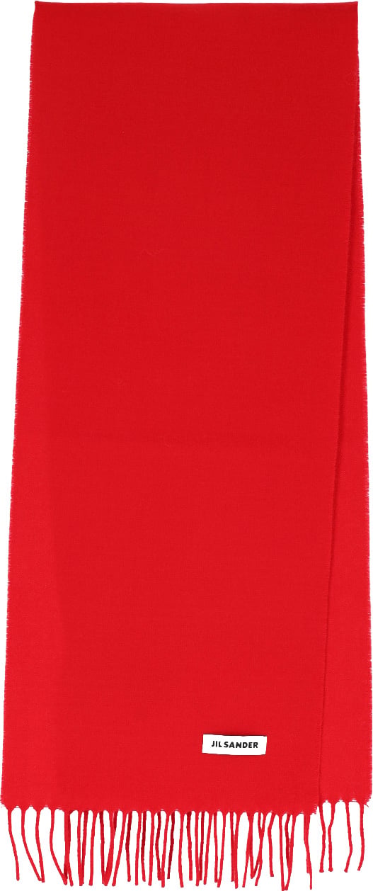 Jil Sander Red Virgin Wool Blend Fringed Scarf Rood