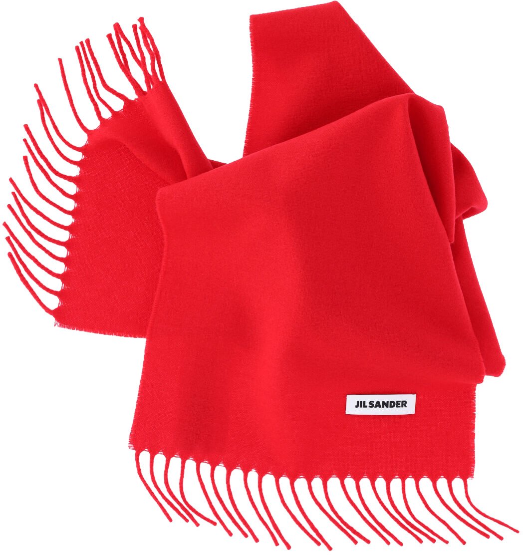 Jil Sander Red Virgin Wool Blend Fringed Scarf Rood