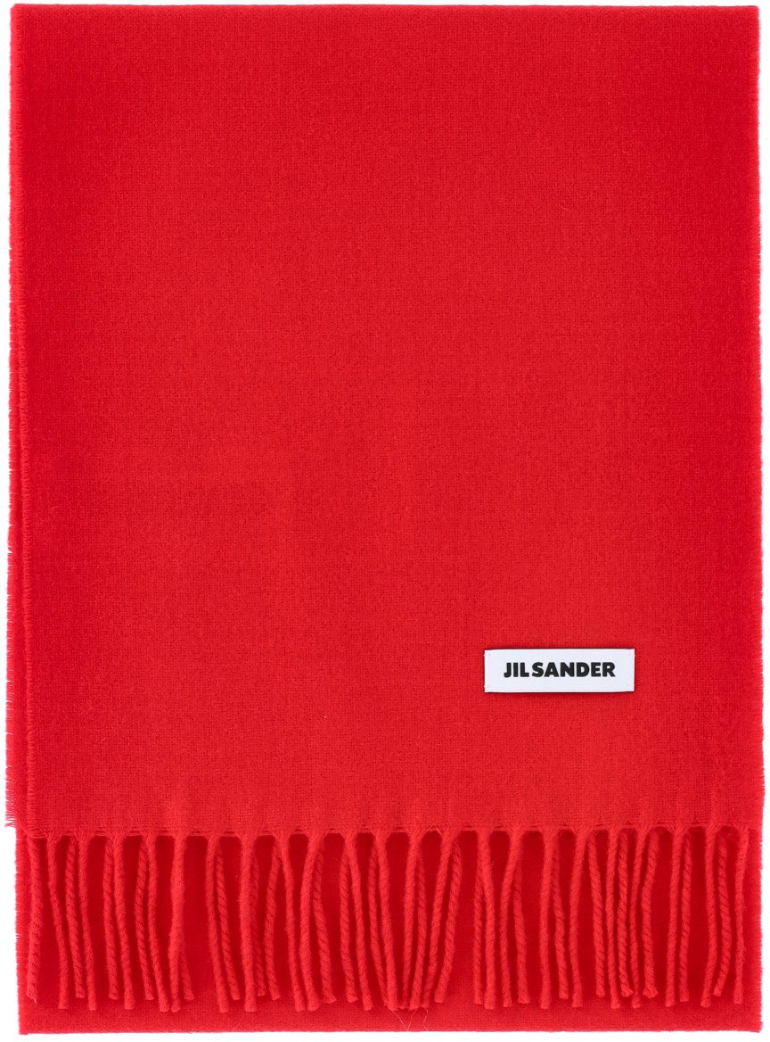 Jil Sander Red Virgin Wool Blend Fringed Scarf Rood