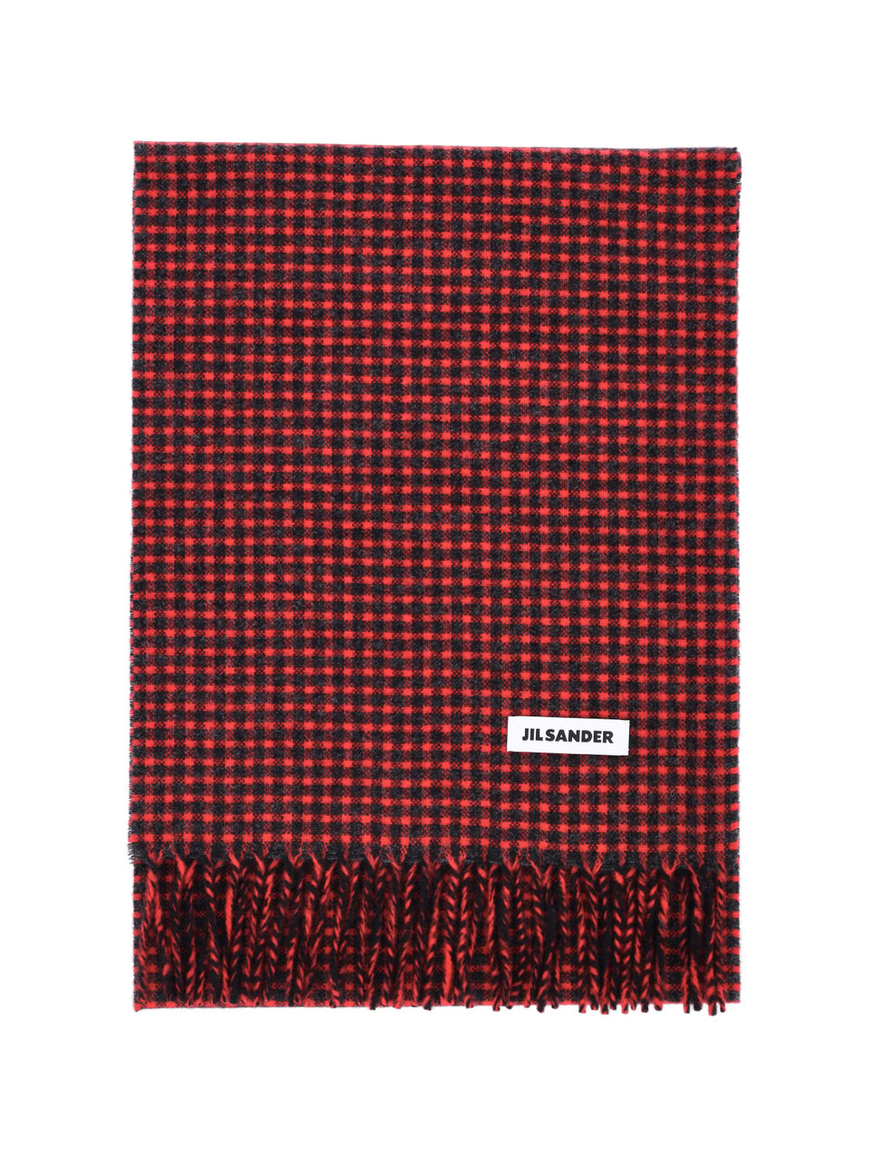 Jil Sander Checkered Rectangular Scarf with Fringed Edges Rood
