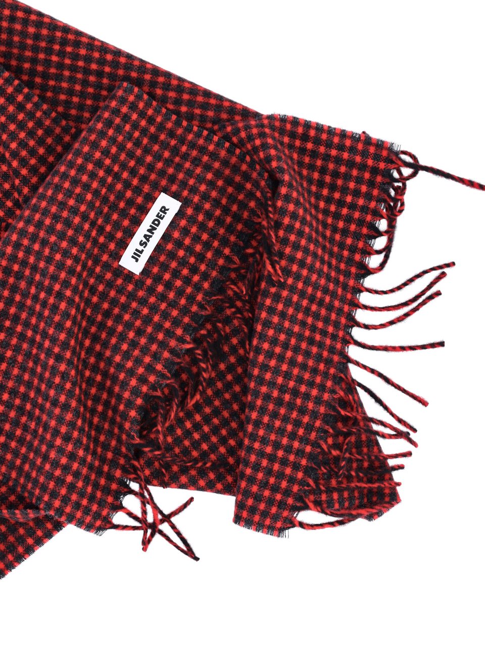Jil Sander Checkered Rectangular Scarf with Fringed Edges Rood