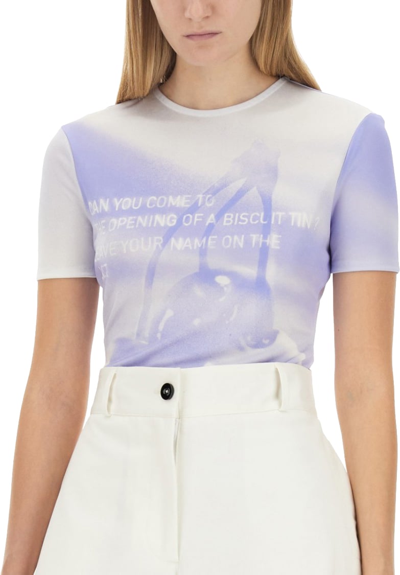 Jil Sander Graphic Slim-Fit T-Shirt With Keyhole Detail Blauw