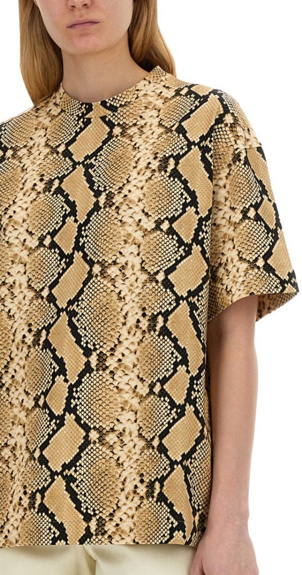 Jil Sander Relaxed Fit T-Shirt With Snake Skin Motif Bruin