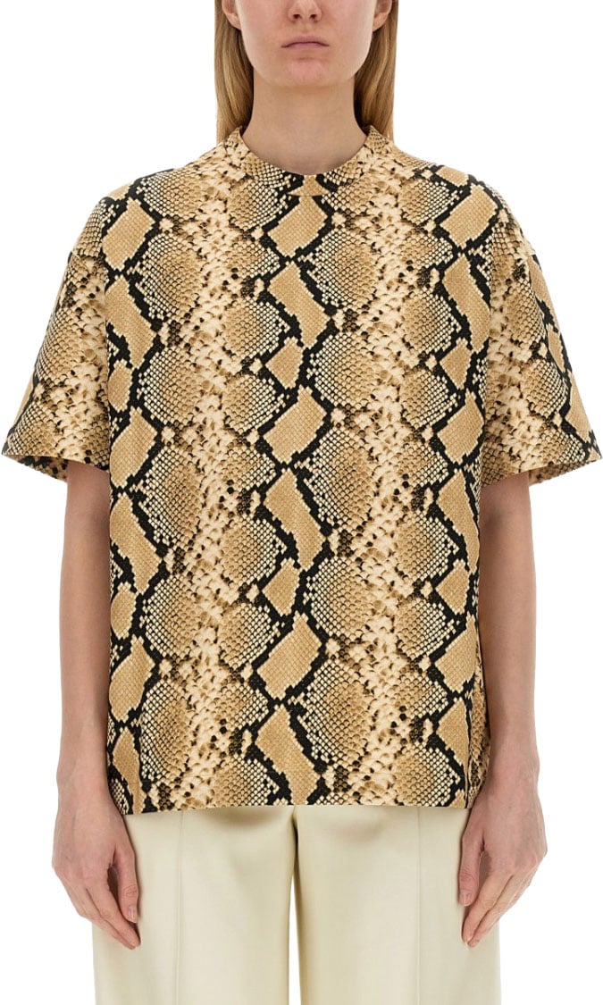 Jil Sander Relaxed Fit T-Shirt With Snake Skin Motif Bruin