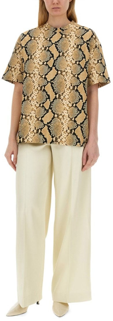 Jil Sander Relaxed Fit T-Shirt With Snake Skin Motif Bruin