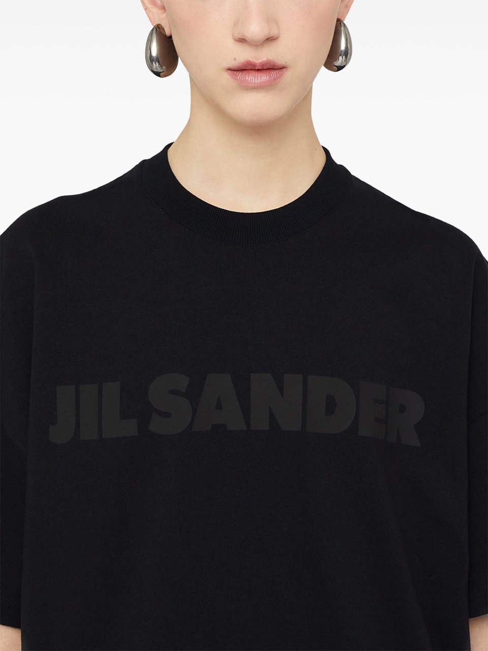 Jil Sander Long Oversized Cotton Jersey T-Shirt with Minimalist Branding Zwart