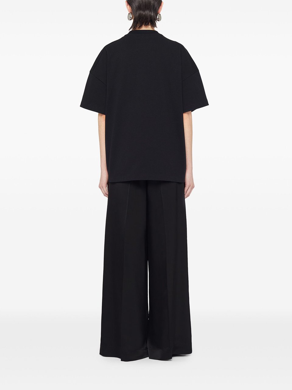Jil Sander Long Oversized Cotton Jersey T-Shirt with Minimalist Branding Zwart