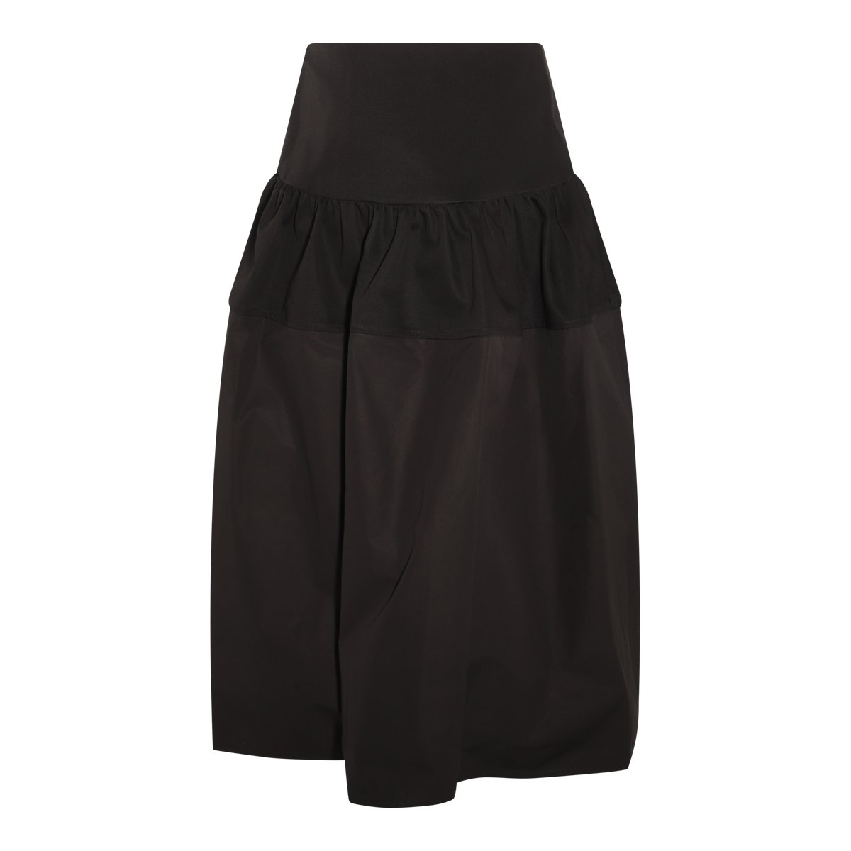 Jil Sander Pleated Cotton Midi Skirt With High Waist And Elasticized Inserts Zwart