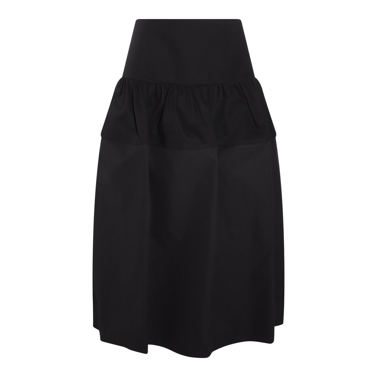Jil Sander Pleated Cotton Midi Skirt With High Waist And Elasticized Inserts Zwart