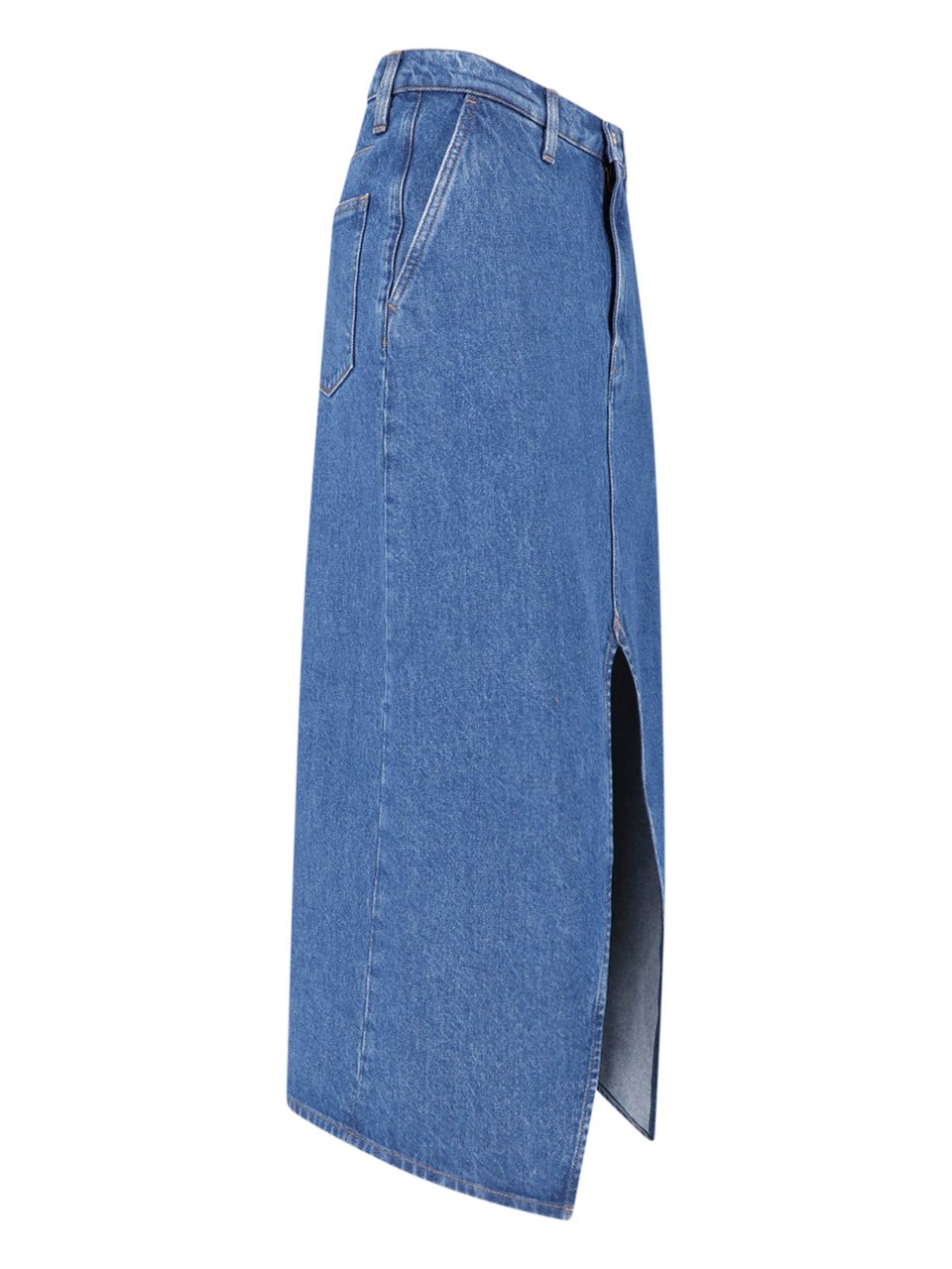 Jil Sander Blue Midi Front Slit Denim Skirt Blauw