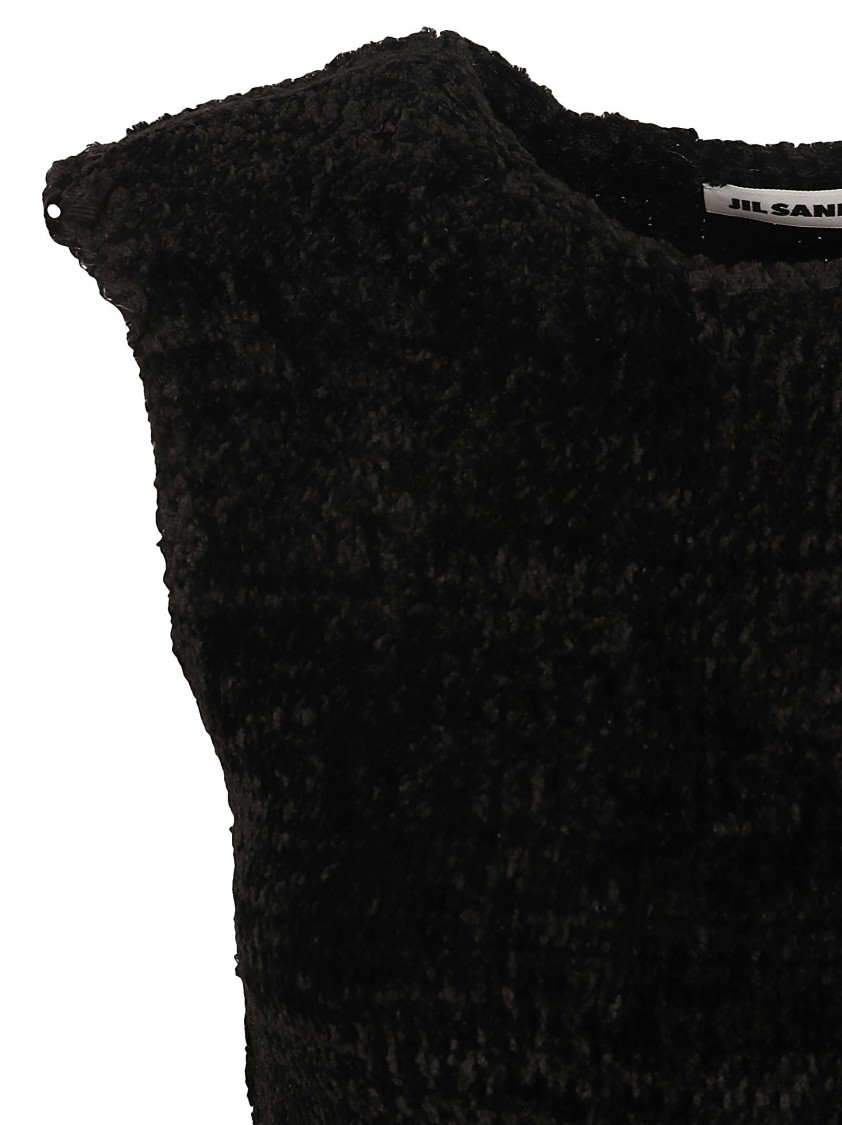 Jil Sander Textured Black Top With Cut-Out Waist Zwart