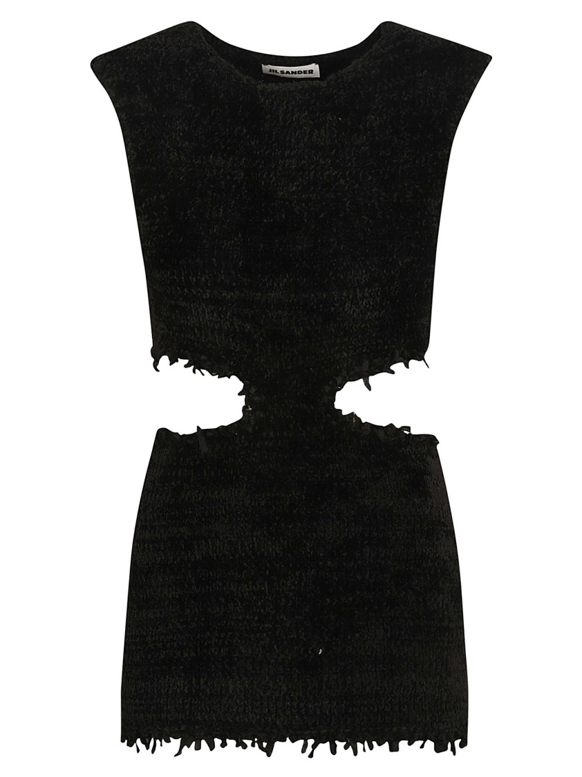 Jil Sander Textured Black Top With Cut-Out Waist Zwart