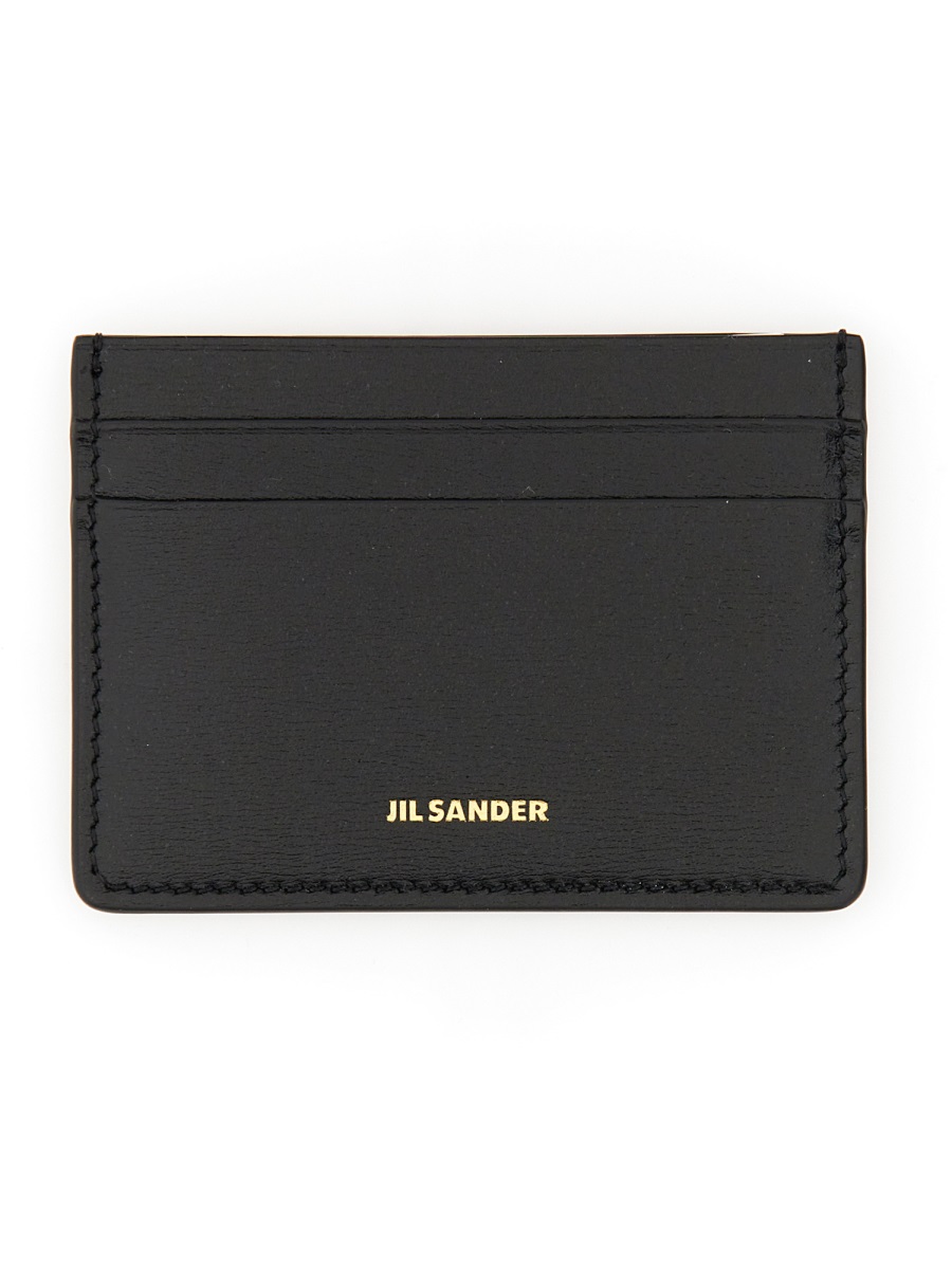 Jil Sander Minimalist Multiple Slots Leather Card Holder Zwart
