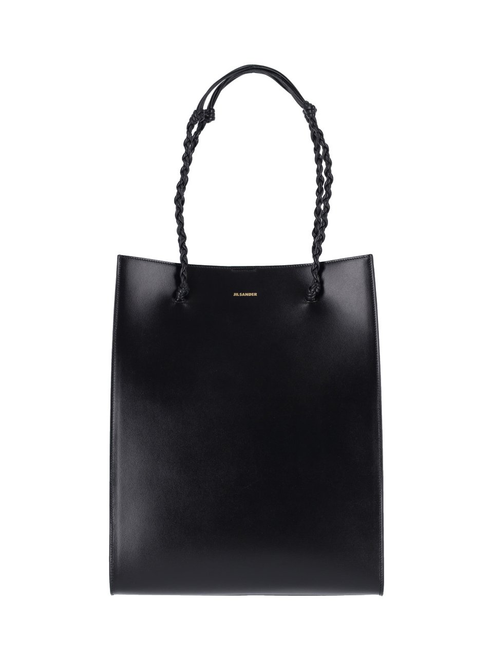 Jil Sander Structured Calf Leather Tote with Braided Handles and Embossed Detailing Zwart