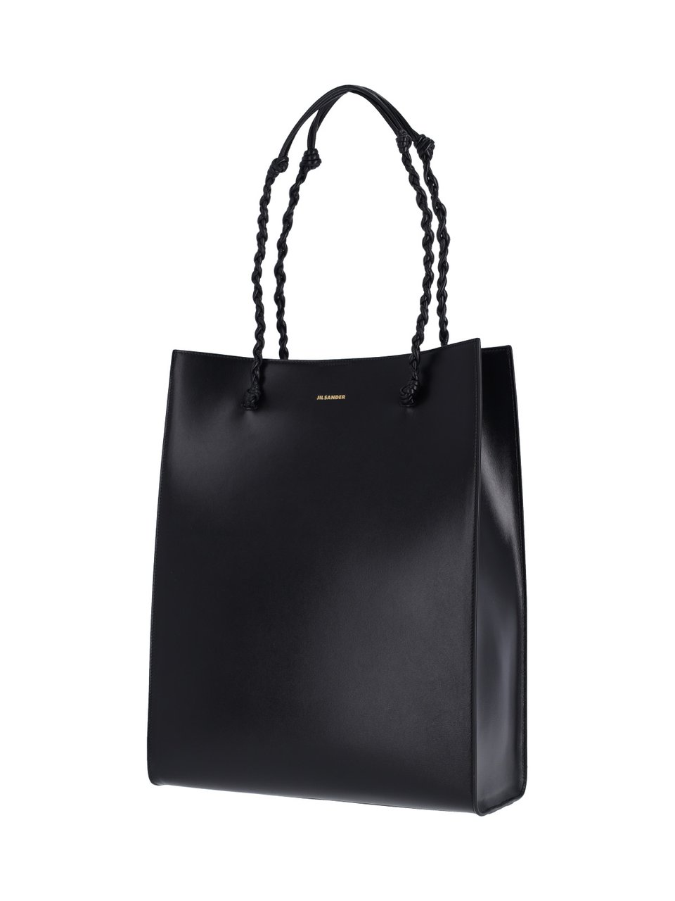 Jil Sander Structured Calf Leather Tote with Braided Handles and Embossed Detailing Zwart