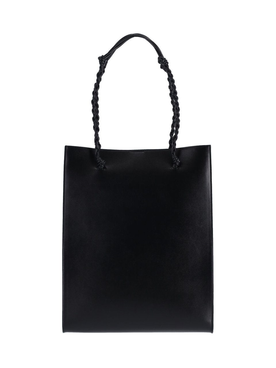 Jil Sander Structured Calf Leather Tote with Braided Handles and Embossed Detailing Zwart
