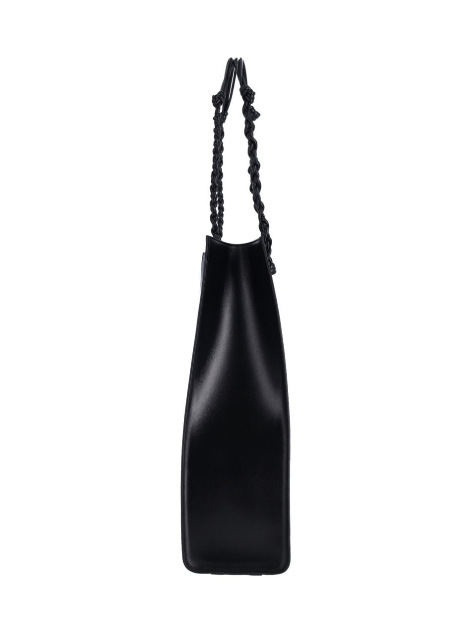 Jil Sander Structured Calf Leather Tote with Braided Handles and Embossed Detailing Zwart