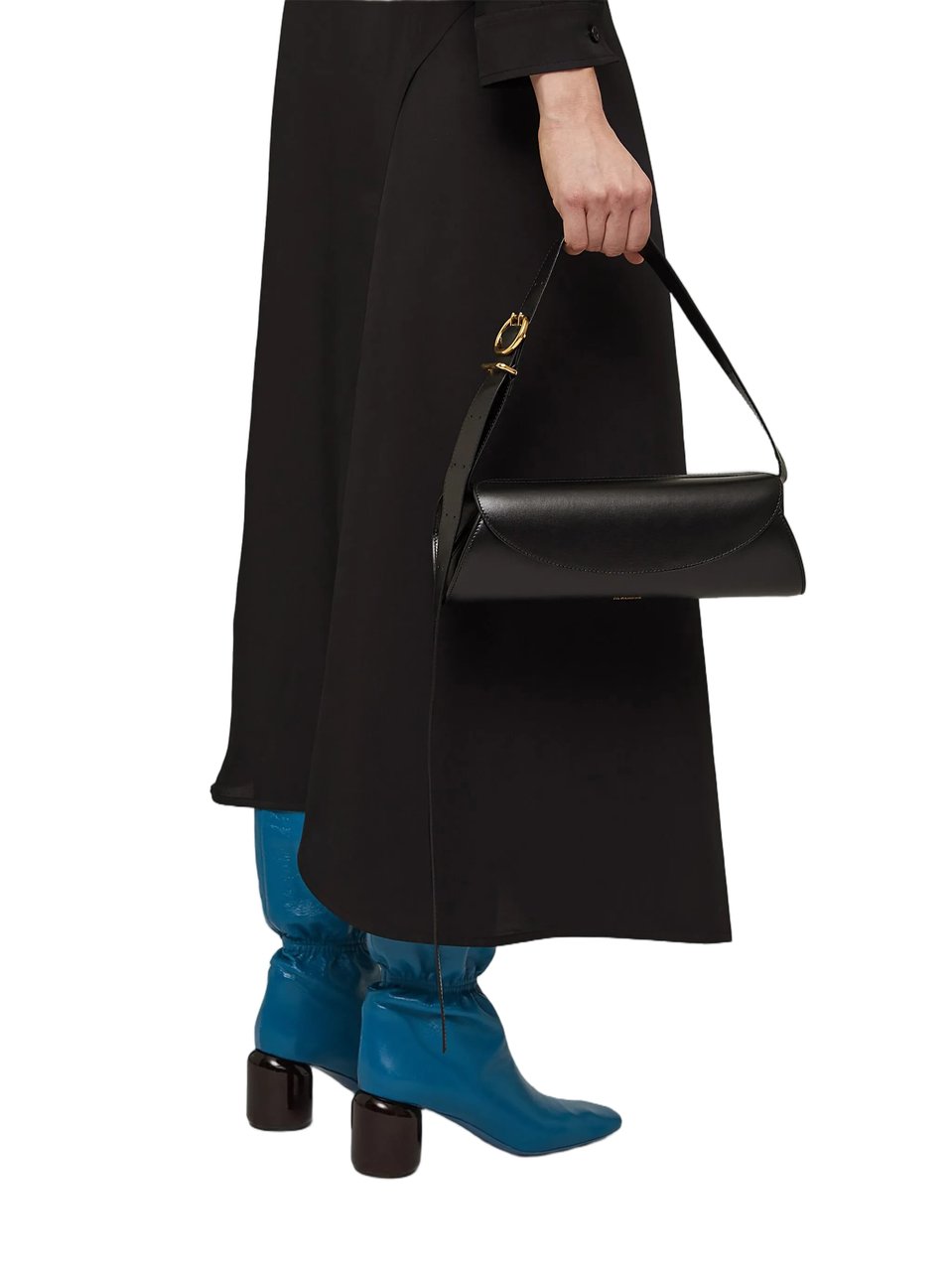 Jil Sander Black Cannolo Calf Leather Handbag Zwart