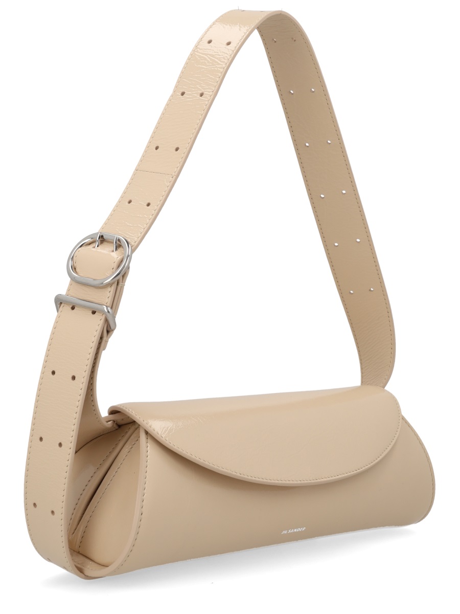 Jil Sander Small Cannoli Leather Curved Shoulder Bag Neutraal