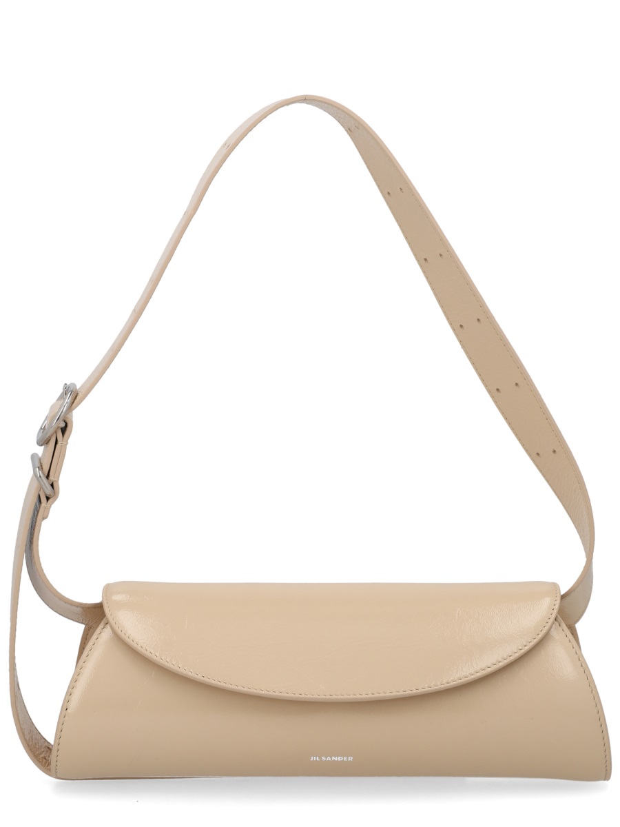 Jil Sander Small Cannoli Leather Curved Shoulder Bag Neutraal