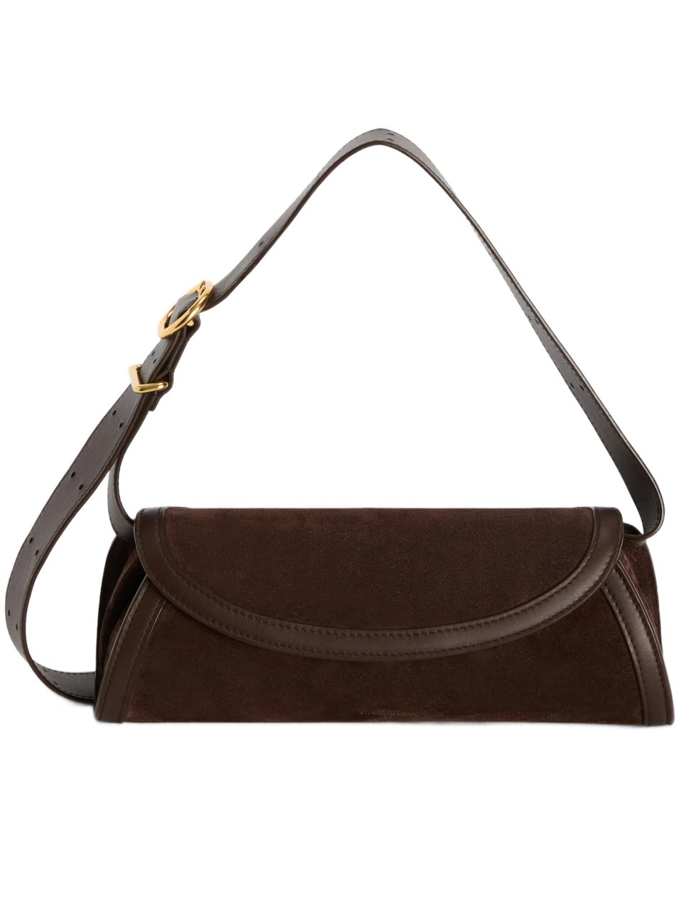 Jil Sander Dark Brown Suede Cylindrical Handbag Zwart